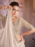 Outstanding Off-White Satin Organza Embroidered Saree - women's fashion mart