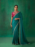 Fantastic Teal Green Satin Jacquard Worked Party Wear Saree - women's fashion mart