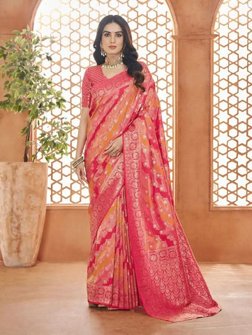 Pristine Dark Pink Pure Banarasi Silk Saree -Saree Unstitched women's fashion mart