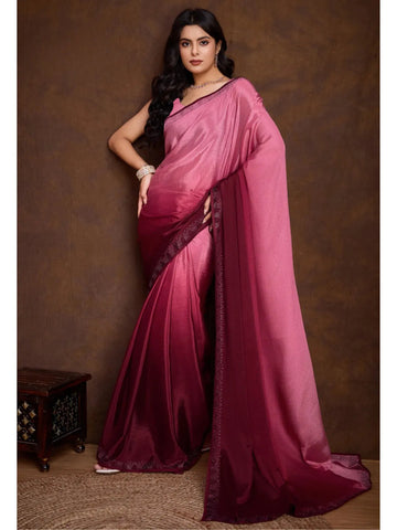 Pristine Pink Shaded Chinon Swarovski Worked Saree - women's fashion mart