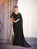 Stunning Black Satin Organza Embroidered Saree - women's fashion mart