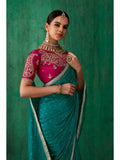 Fantastic Teal Green Satin Jacquard Worked Party Wear Saree - women's fashion mart