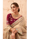 Comforting Cream Fancy Embroidered Party Wear Saree - women's fashion mart