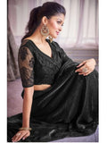 Stunning Black Satin Organza Embroidered Saree - women's fashion mart