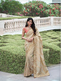 Charming Cream Tissue Silk Heavy Embroidered Saree - women's fashion mart