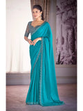 Comforting Sky Blue Satin Organza Embroidered Saree - women's fashion mart