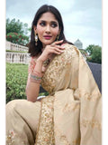 Charming Cream Tissue Silk Heavy Embroidered Saree - women's fashion mart
