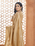 Glowing Gold Beige Pure Banarasi Silk Saree -Saree Unstitched women's fashion mart