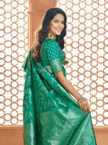 Exquisite Sea Green Pure Banarasi Silk Saree -Saree Unstitched women's fashion mart