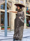 Dazzling Dark Grey Contemporary Printed Satin Crepe Saree - women's fashion mart