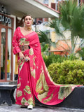 Pristine and Iconic Dusty Pink Pure Georgette Printed Saree - women's fashion mart