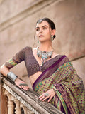 Exquisite Wine Ajrakh Printed Sigma Silk Traditional Saree - women's fashion mart