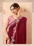 Magnificent Maroon Fancy Embroidered Party Wear Saree - women's fashion mart