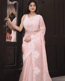 Organza silk Saree -Organza Saree Blue women's fashion mart