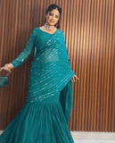 Blue colour ready to wear lehenga saree -Georgette Saree Blue women's fashion mart