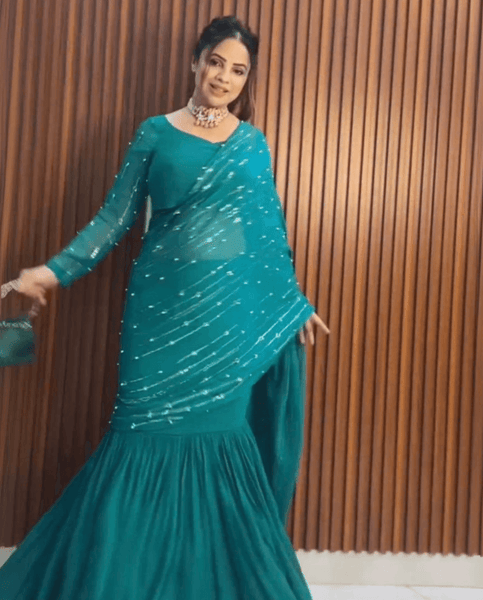 Blue colour ready to wear lehenga saree -Georgette Saree Blue women's fashion mart