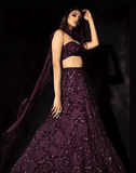 Wine colour sequence work lehenga choli -Lehenga Choli Purple women's fashion mart