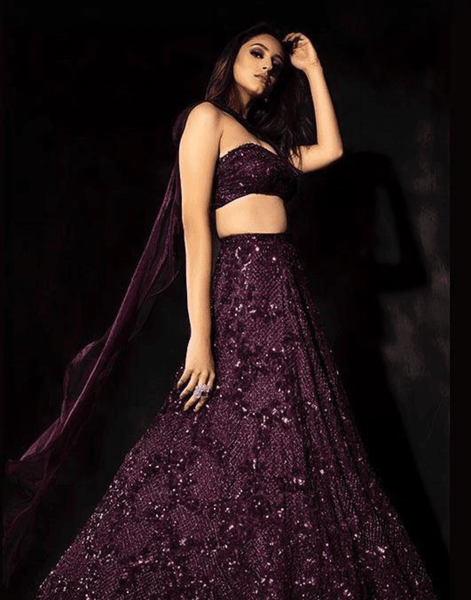 Wine colour sequence work lehenga choli -Lehenga Choli Purple women's fashion mart