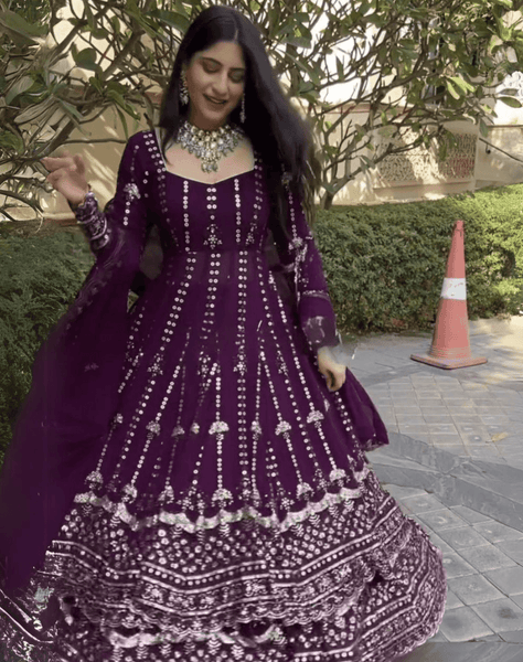 Wine colour wear embroidery sequence work top lehenga -Lehenga Choli Purple women's fashion mart