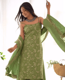Pista green colour sequence embroidery work on jimmy choo suit -Designer Suit M (38" inches) / Green women's fashion mart