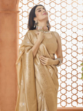 Glowing Gold Beige Pure Banarasi Silk Saree -Saree Unstitched women's fashion mart