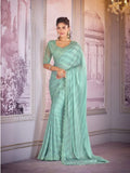 Mesmerizing Sea Green Chiffon Embroidered Saree - women's fashion mart