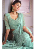 Mesmerizing Sea Green Chiffon Embroidered Saree - women's fashion mart