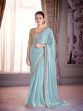 Captivating Cloudy Blue Satin Organza Embroidered Saree - women's fashion mart
