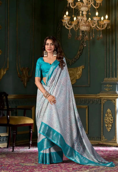 Phenomenal Turquoise Soft Dola Silk Printed Saree - women's fashion mart