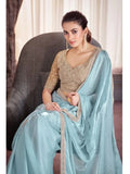 Captivating Cloudy Blue Satin Organza Embroidered Saree - women's fashion mart