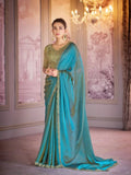 Superb Shiny Light Blue Chiffon Organza Embroidered Saree - women's fashion mart