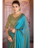 Superb Shiny Light Blue Chiffon Organza Embroidered Saree - women's fashion mart