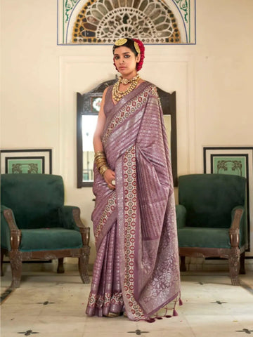 Luxurious and Classic Mauve Silk Printed Traditional Saree - women's fashion mart