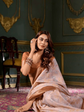 Divine Dusty Brown Soft Dola Silk Printed Saree -Saree Unstitched women's fashion mart