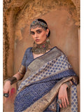 Blazing Dark Blue Viscos Silk Ajrakh and Kalamkari Printed Saree - women's fashion mart