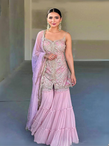 Beautiful Sequence Embroidery Work Sharara Palazzo  And Dupatta Suit  women's fashion mart