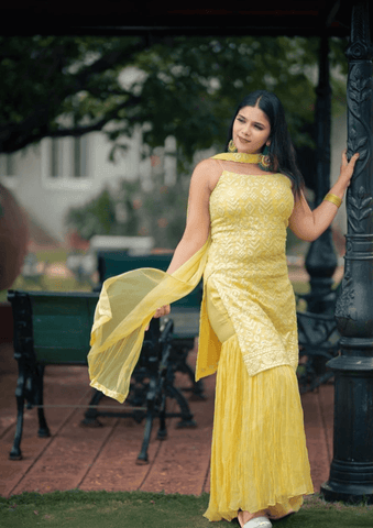 Lemon yellow colour palazzo suit -Designer Suit Default Title women's fashion mart