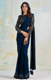 Classic Iconic Navy Blue Sequined Satin Silk  Ready To Wear Saree - women's fashion mart
