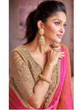 Vibrant Pink-Orange Chiffon Organza Embroidered Saree - women's fashion mart