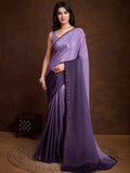 Luxurious Lavender Shaded Chinon Swarovski Worked Saree - women's fashion mart