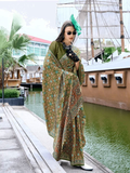 Mesmerizing Mehndi Green Satin Silk Printed Saree -Saree Unstitched women's fashion mart