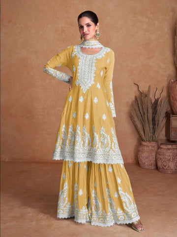 Luxurious Pure Chinon Embroidered Festive Wear Palazzo Suit - women's fashion mart