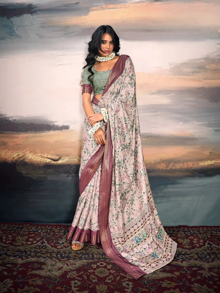 Breathtaking Rose Gold Cotton Silk Digital Printed Saree - women's fashion mart