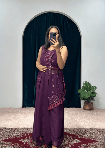 Embroidery sequence fancy top with palazzo suit -Designer Suit Black women's fashion mart