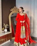 Red colour embroidery work party wear suit -Designer Suit M / Red women's fashion mart