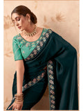 Elegant Dark Forest Green Fancy Embroidered Party Wear Saree - women's fashion mart