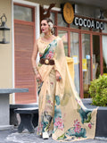Comforting and Fiery Cream Pure Georgette Printed Saree - women's fashion mart