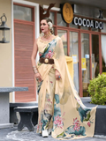 Comforting and Fiery Cream Pure Georgette Printed Saree -Saree Unstitched women's fashion mart