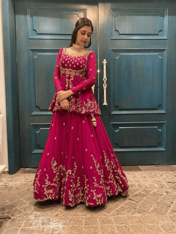 sequence embroidery work lehenga choli -Lehenga Choli Pink women's fashion mart
