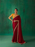 Brilliant Burgundy Satin Jacquard Worked Party Wear Saree - women's fashion mart